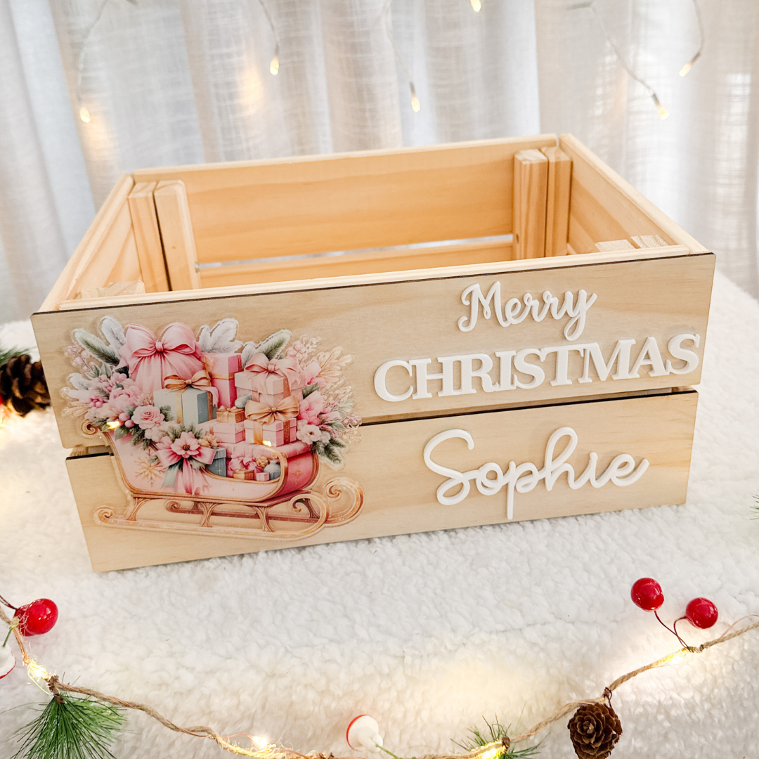 Personalised Christmas Crate – Pink Sleigh Design