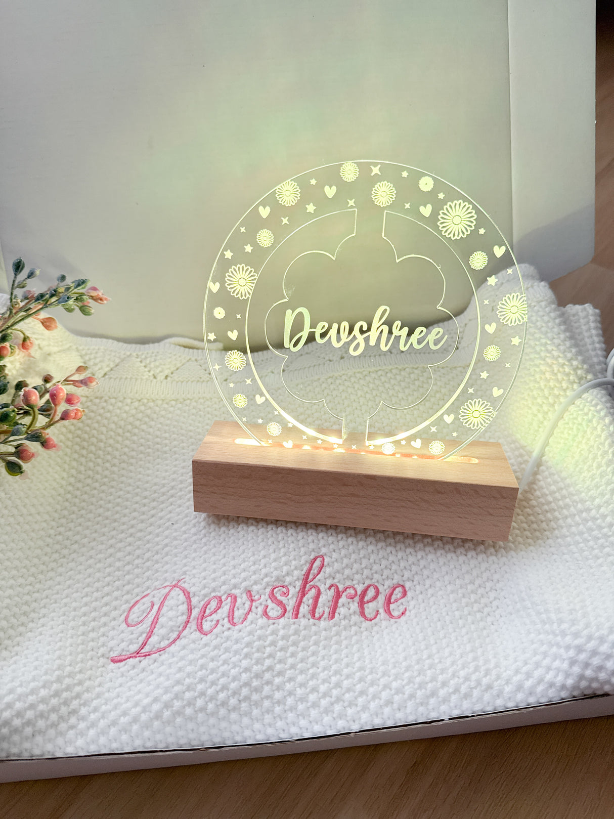 Personalised Baby Blanket and Night Light Gift Hamper