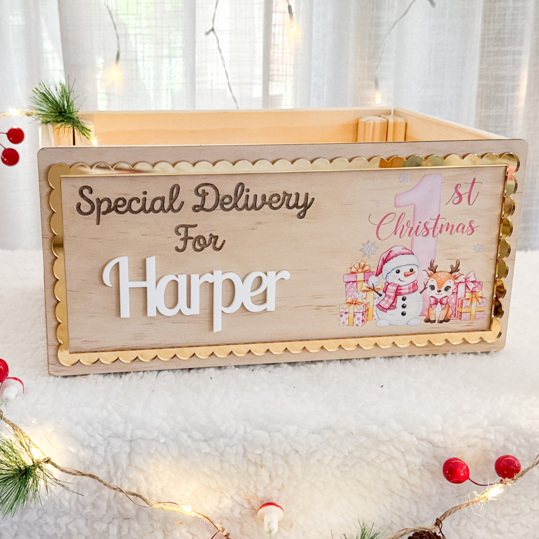 Personalised Baby’s First Christmas Crate- Pink