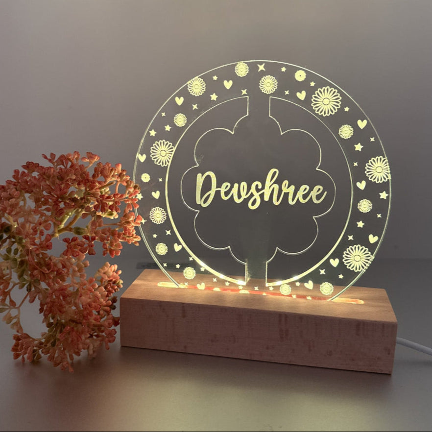 Personalised Daisy Pattern Acrylic LED Night Light