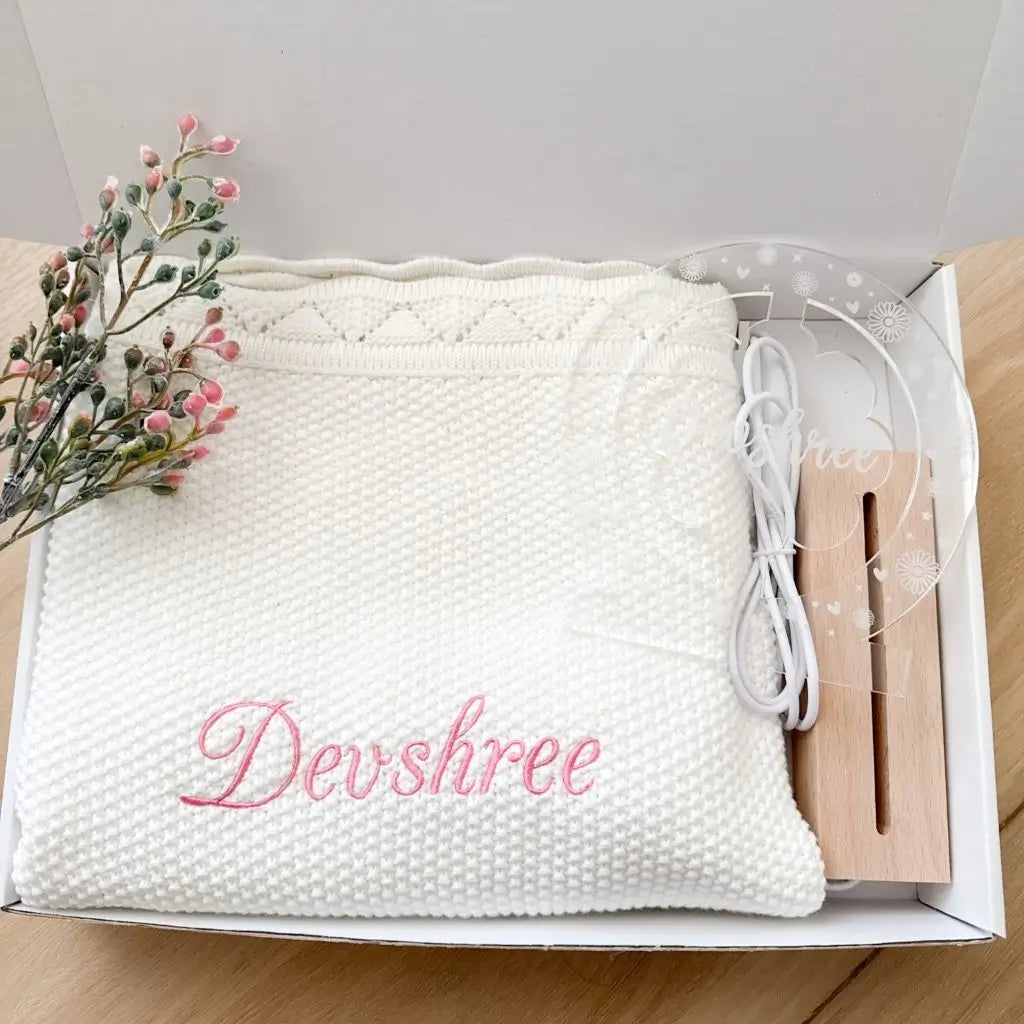 Personalised Baby Blanket and Night Light Gift Hamper