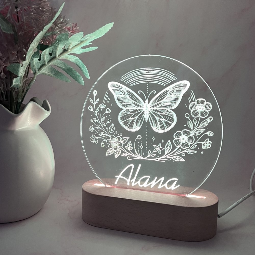 Personalised Butterfly with Flower Night Light - KnK krafts