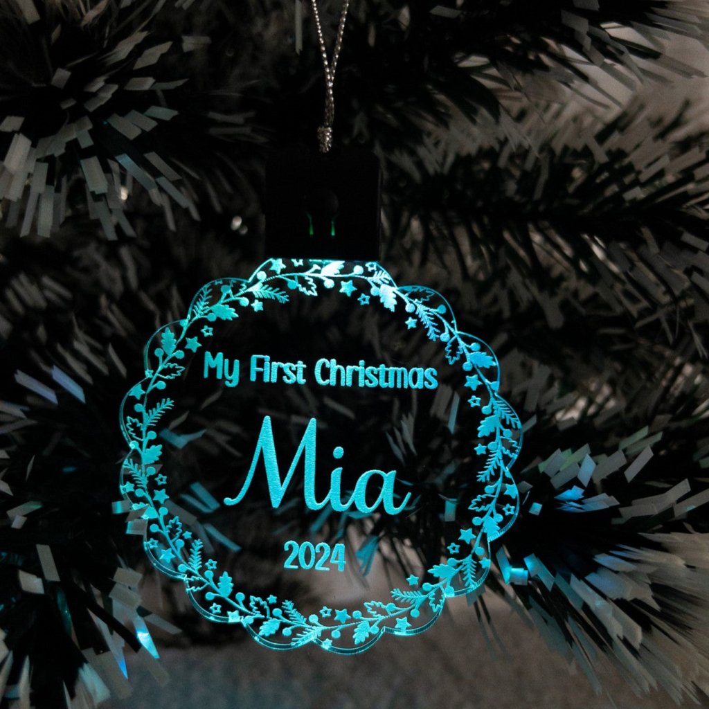 Personalised Floral Led Light Acrylic Ornament. - KnK krafts