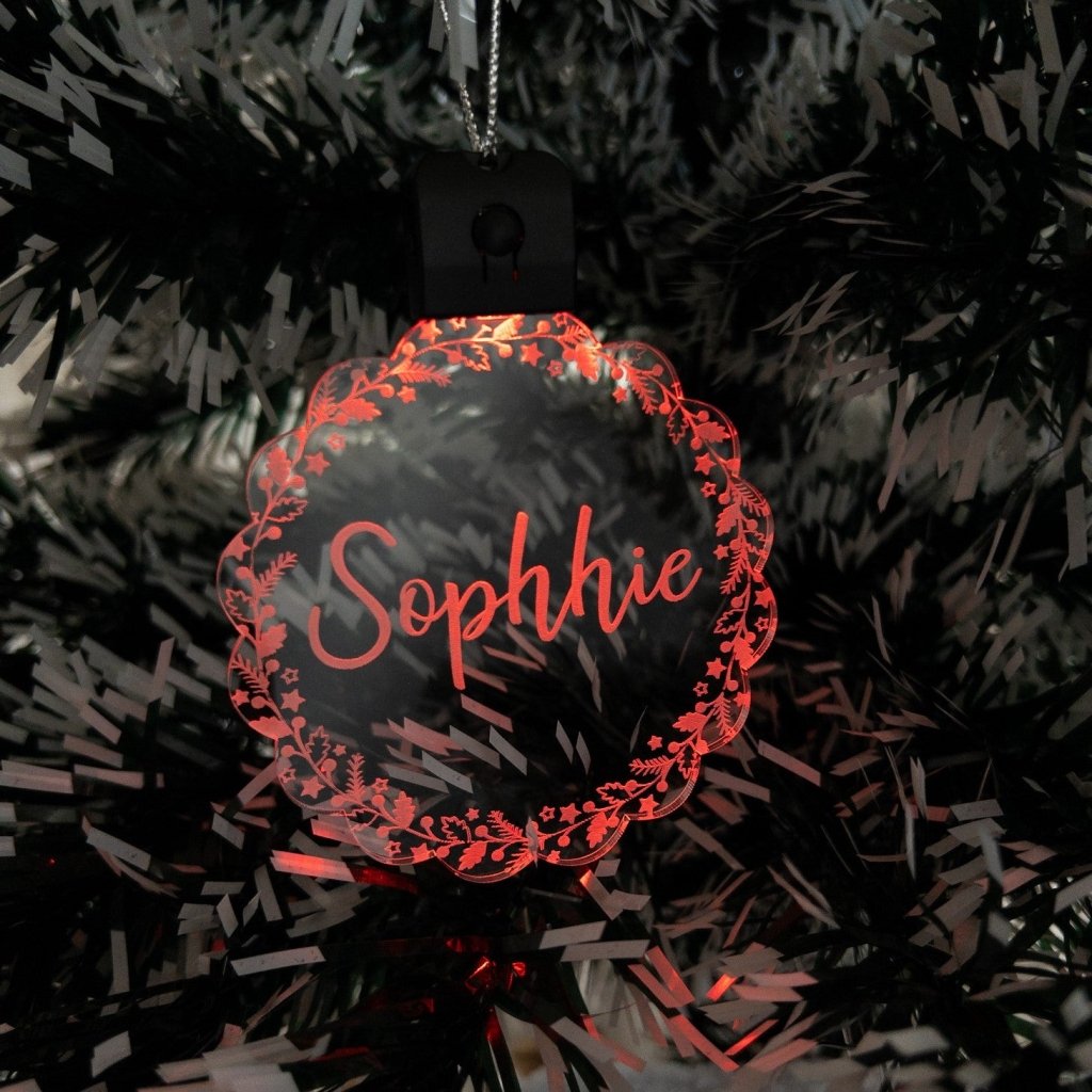 Personalised Named Floral Led Light Acrylic Ornament. - KnK krafts