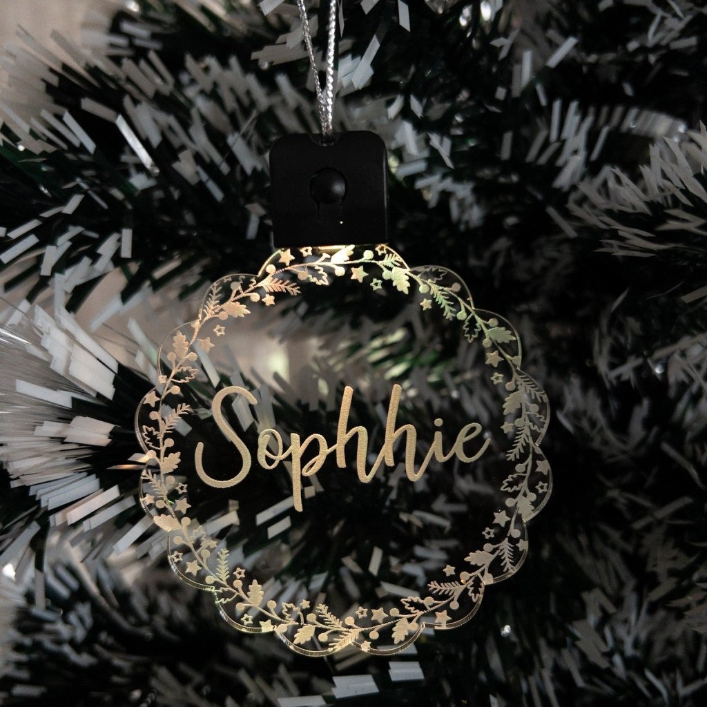 Personalised Named Floral Led Light Acrylic Ornament. - KnK krafts