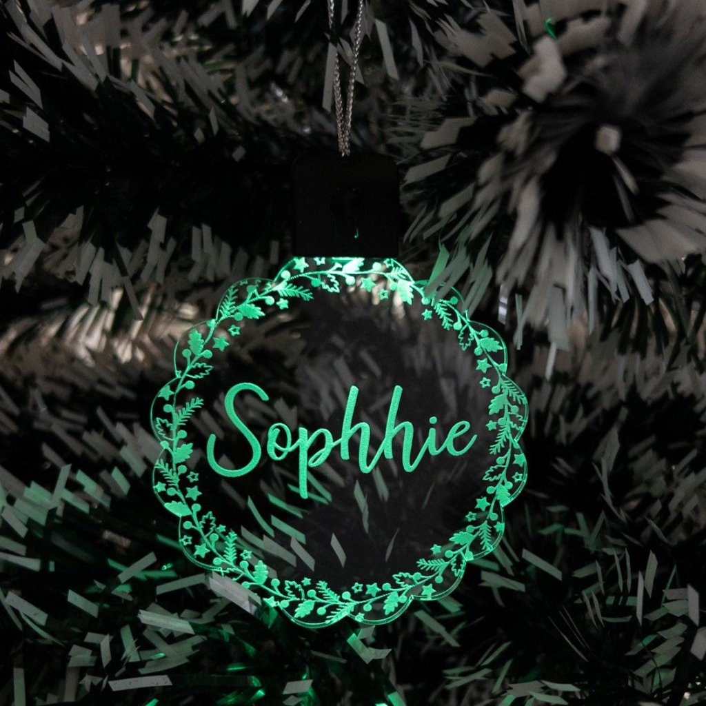 Personalised Named Floral Led Light Acrylic Ornament. - KnK krafts
