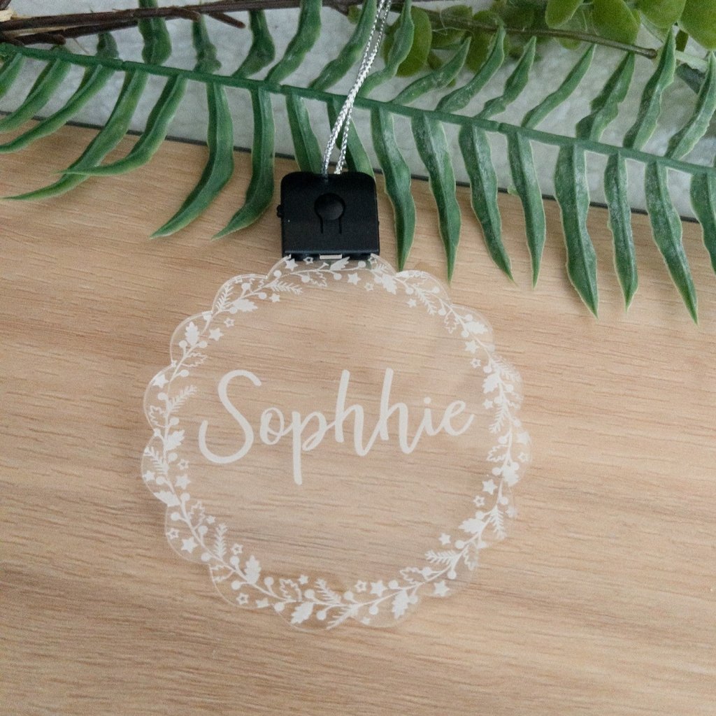Personalised Named Floral Led Light Acrylic Ornament. - KnK krafts