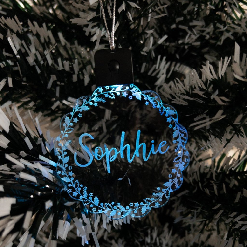 Personalised Named Floral Led Light Acrylic Ornament. - KnK krafts
