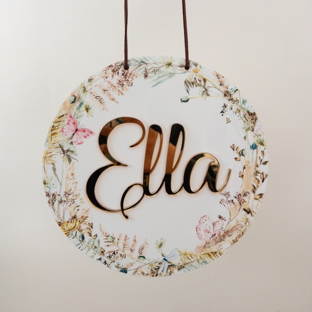 Personalised Round Floral Name Plaque - KnK krafts