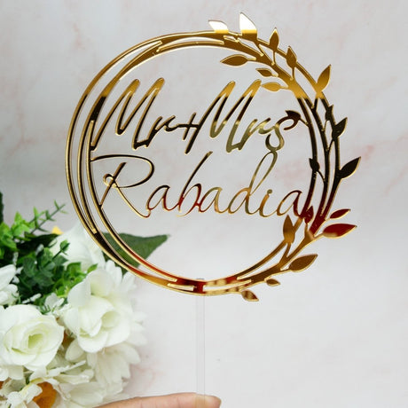 Personalised Wedding Cake Topper Wreath / Mr & Mrs Cake Topper - KnK krafts