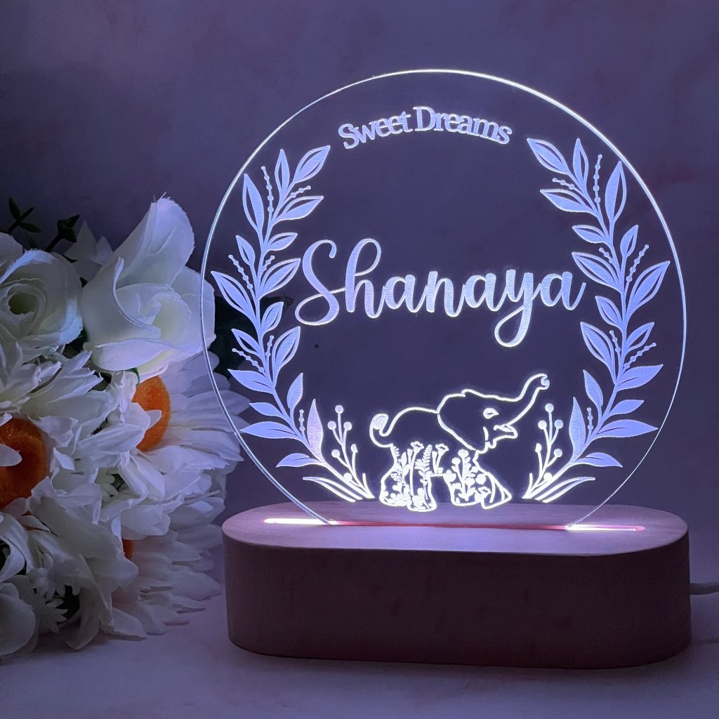 Personalised Elephant Wreath Led Night Light - KnK krafts