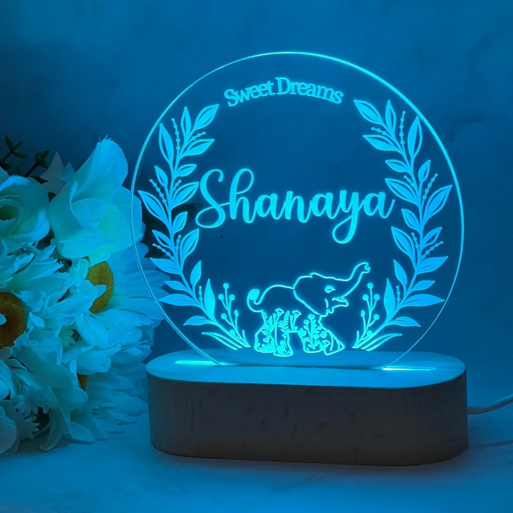 Personalised Elephant Wreath Led Night Light - KnK krafts