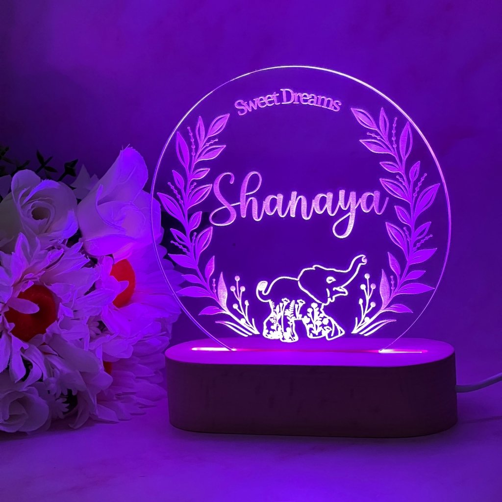 Personalised Elephant Wreath Led Night Light - KnK krafts