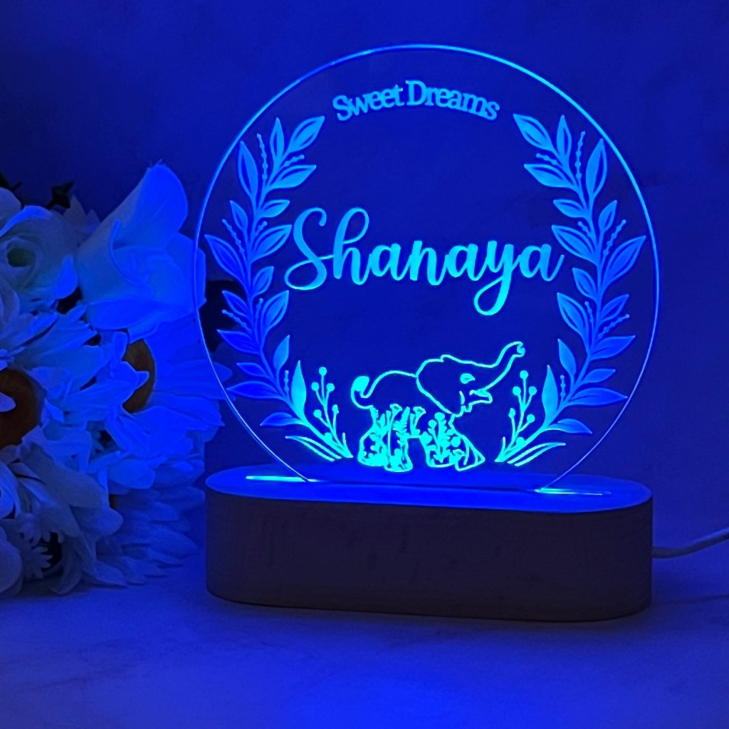Personalised Elephant Wreath Led Night Light - KnK krafts