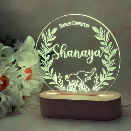 Personalised Elephant Wreath Led Night Light - KnK krafts