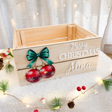 Personalised Christmas Crate – Bow Baubles Design