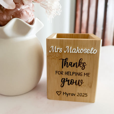 Bamboo Teacher Pencil Holder Engraved