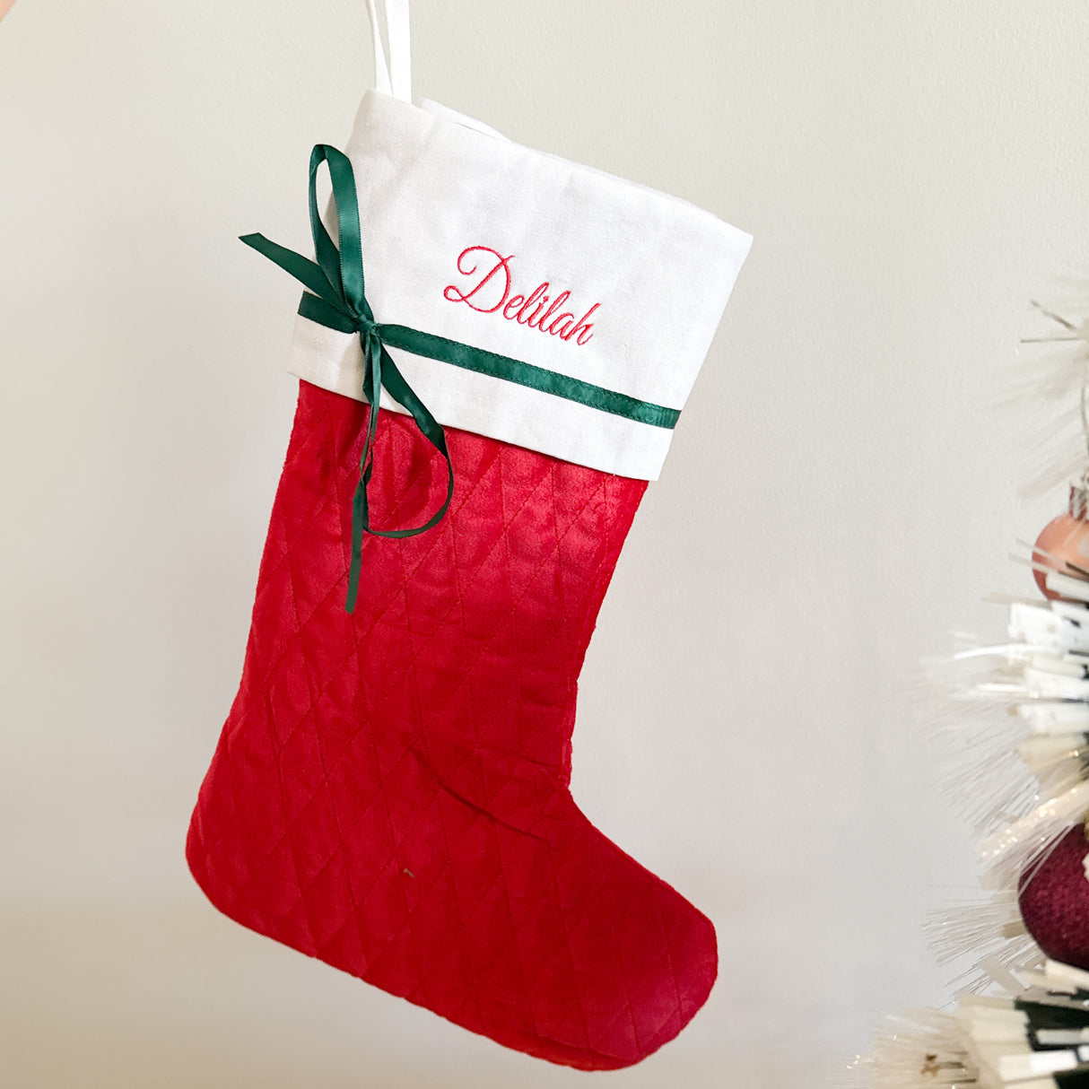 Personalised Quilted Christmas Stocking – Embroidered Name