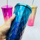 Metallic Double Wall Tumblers With Straw And Lid - KnK krafts