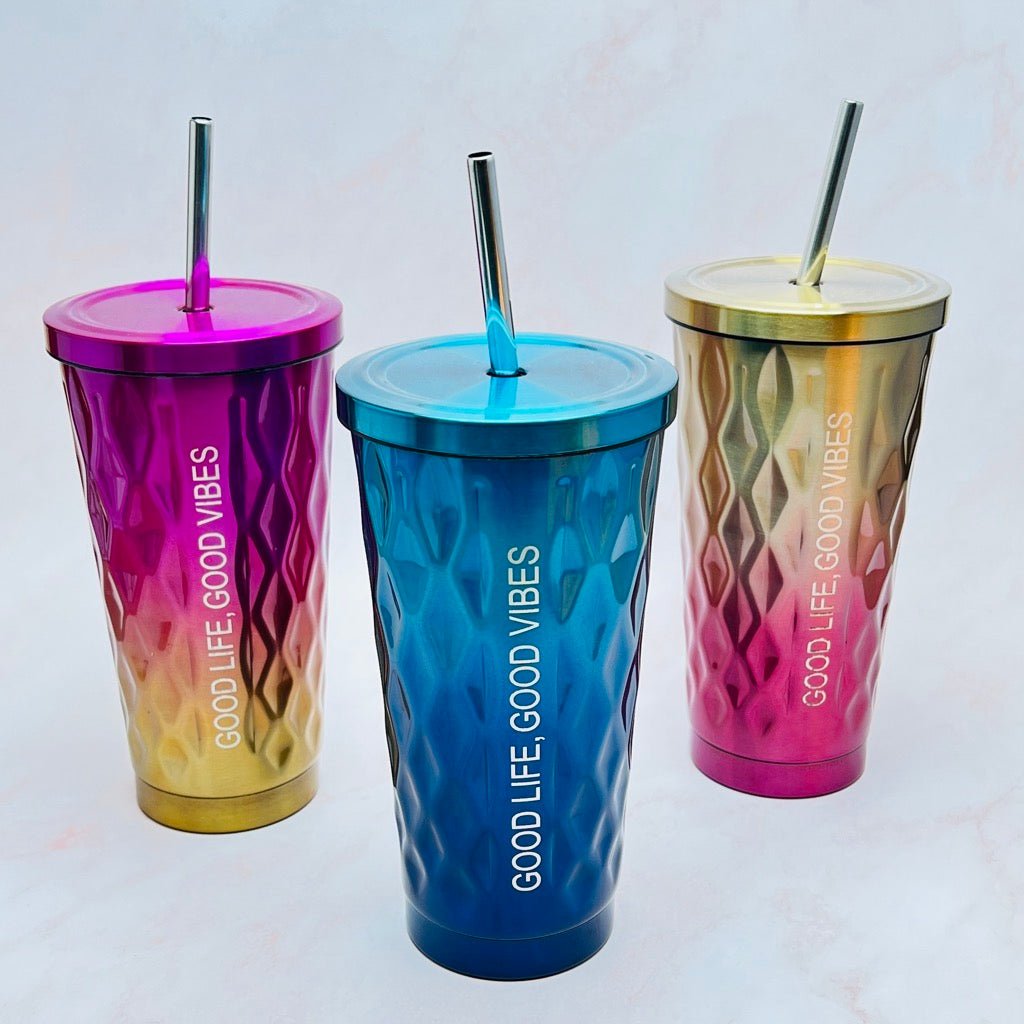 Metallic Double Wall Tumblers With Straw And Lid - KnK krafts