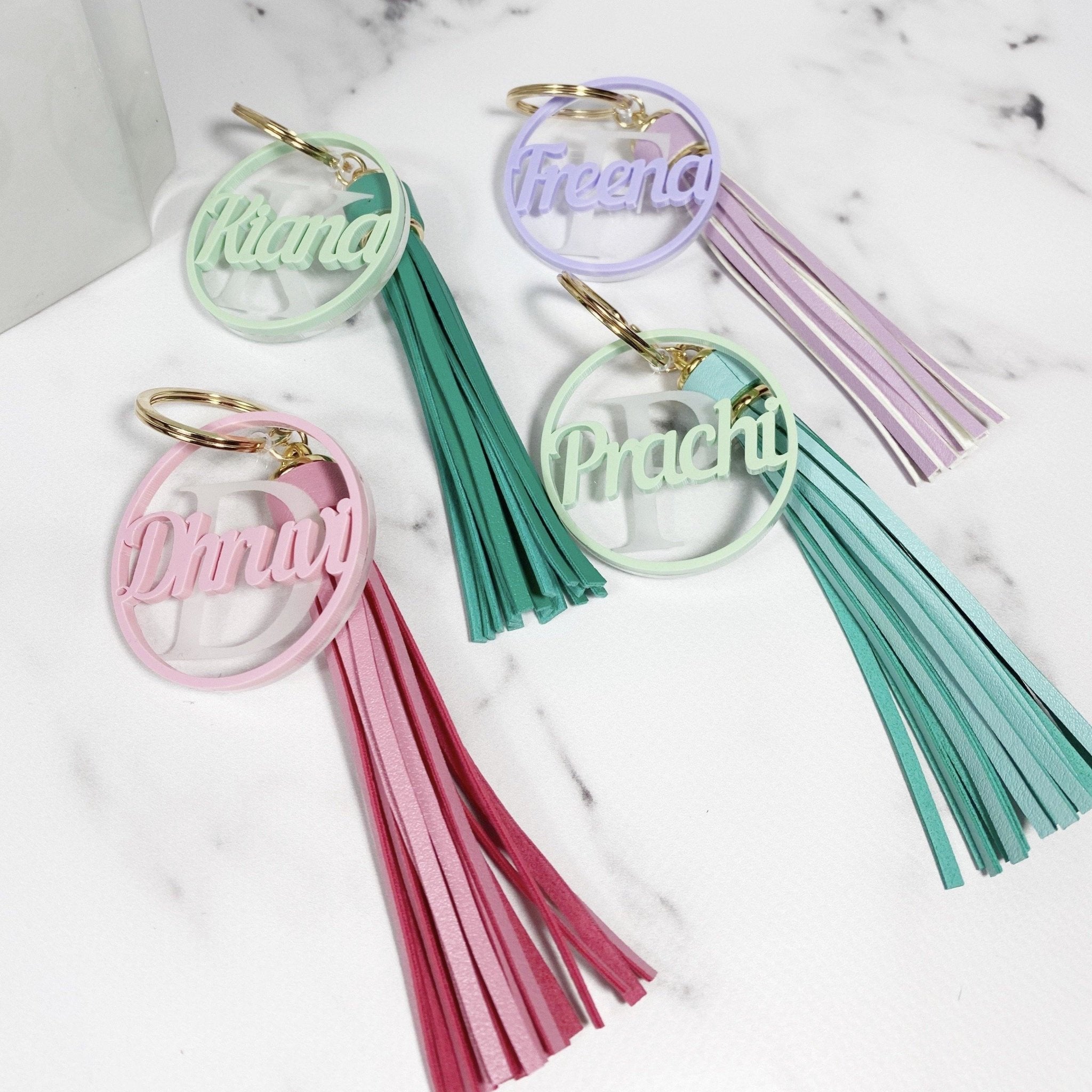 Personalised acrylic keyring with tassel - KnK krafts